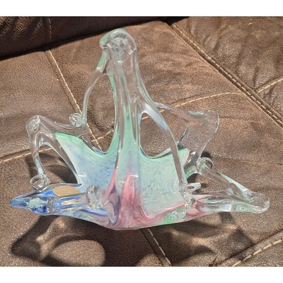 Murano Art Glassware Basket Collectible Italian Venetian 7.25"t x 8"w x 5"d - Picture 3 of 12